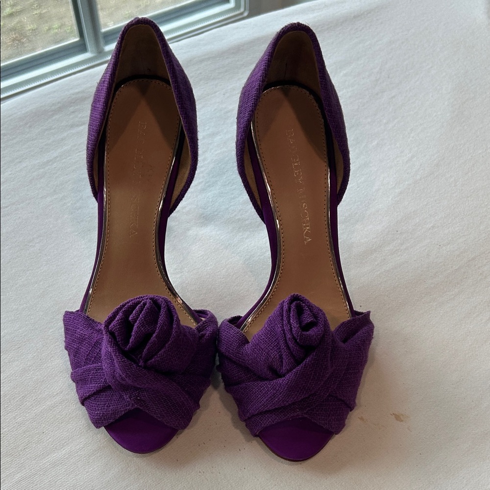 Badgley Mischka Purple Heels with Floral Detail